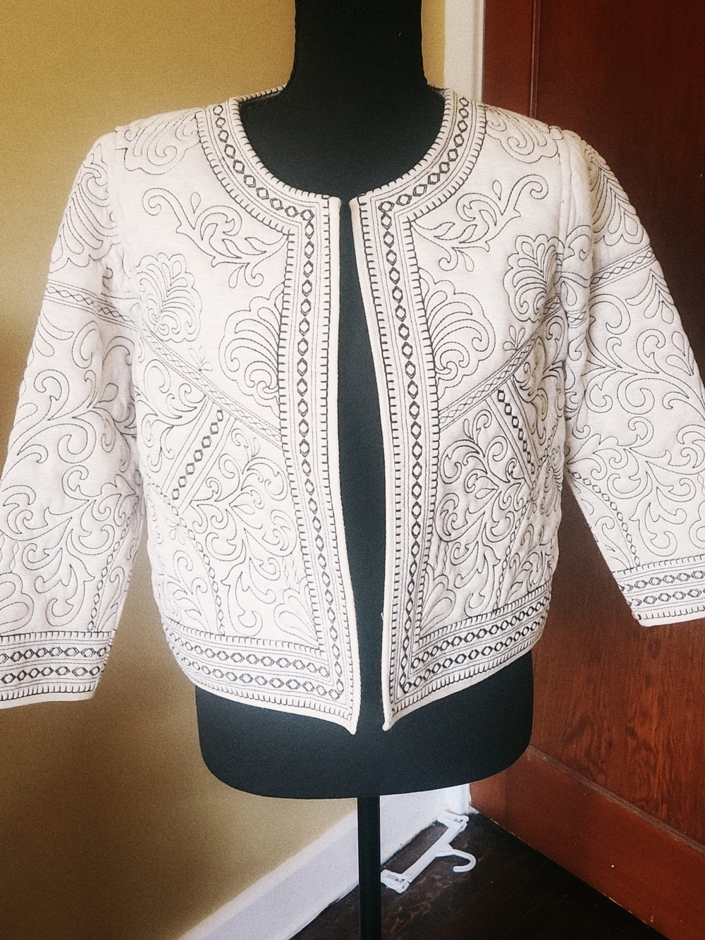 Anthropologie Daniel Rainn White Jacket with Black Embroidery